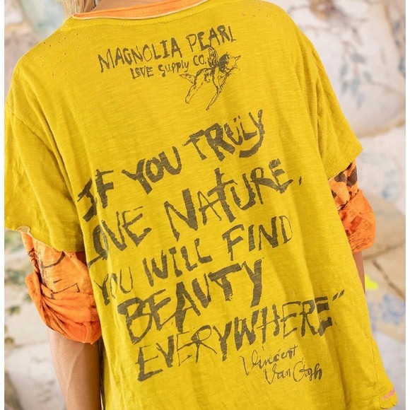 Magnolia Pearl Van Gogh Love Nature Short Sleeve Yellow Distressed NWT - Picture 6 of 8